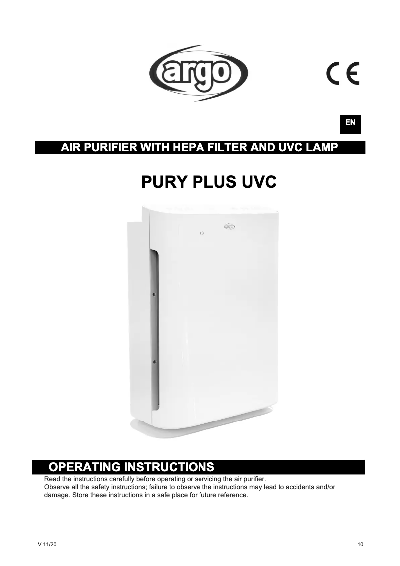 Page 1 de la notice Manuel utilisateur Argoclima Pury Plus UVC