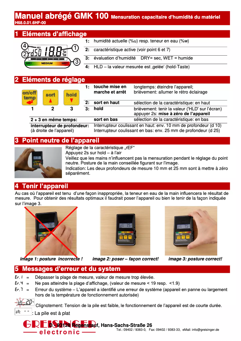 Page 1 de la notice Manuel utilisateur Greisinger GMK 100