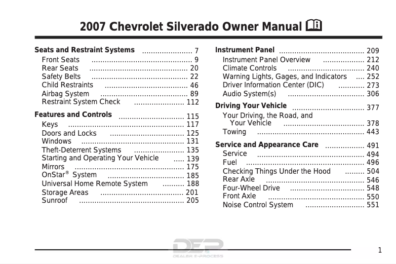 Page 1 de la notice Manuel utilisateur Chevrolet Silverado 1500 classic (2007)