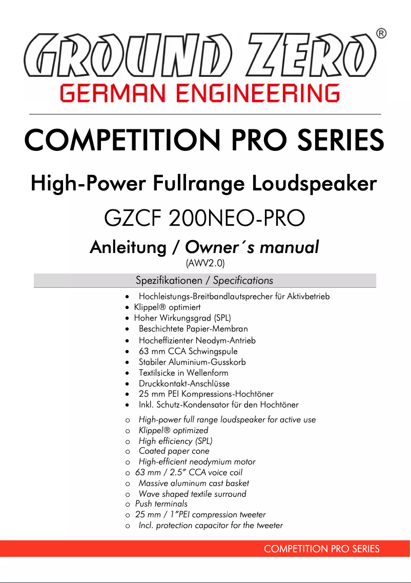 First page image of the manual for GZCF 200NEO-PRO