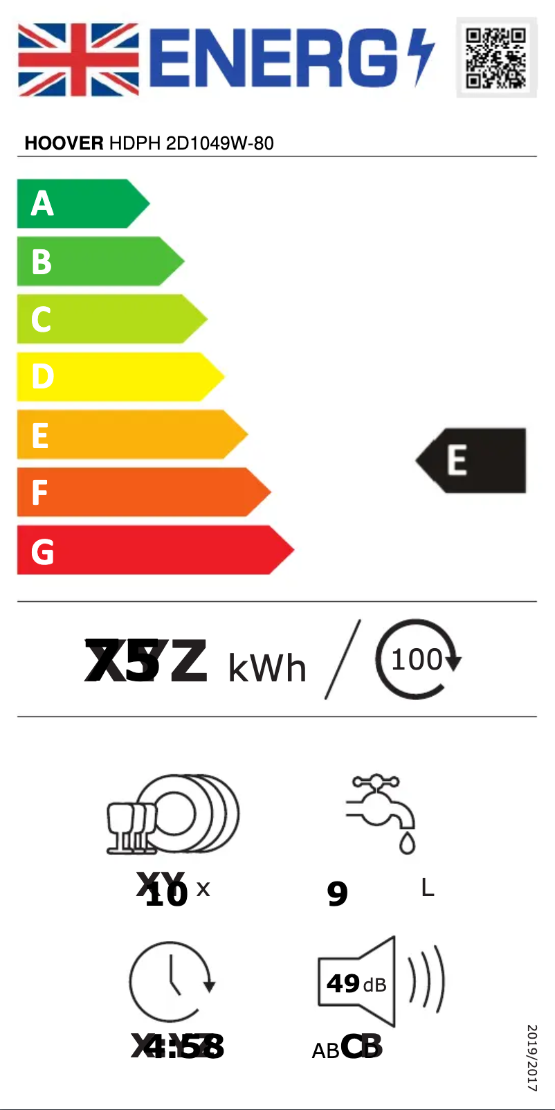 Page n°1 - Label énergétique Hoover HDPH 2D1049W-80