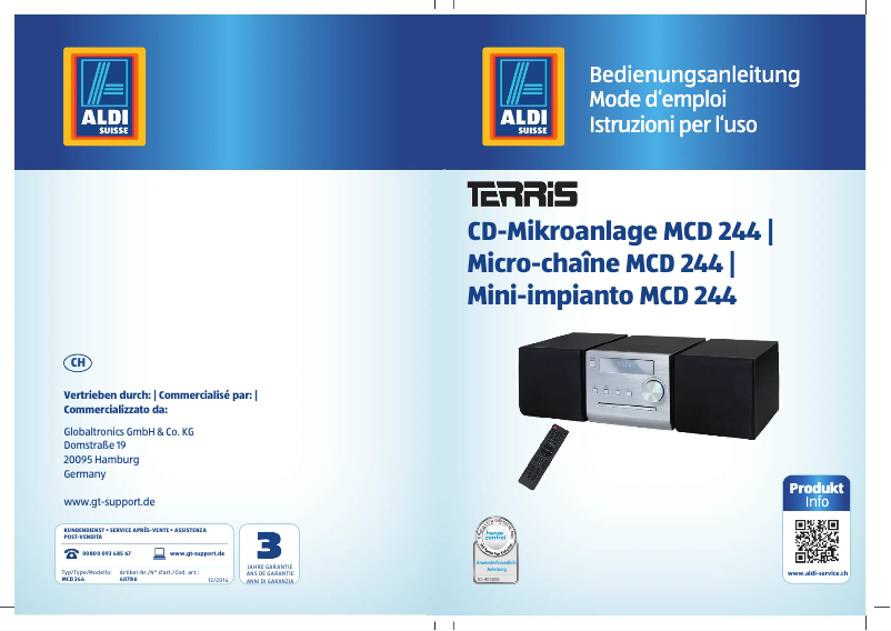 Page 1 de la notice Manuel utilisateur Terris MCD 244