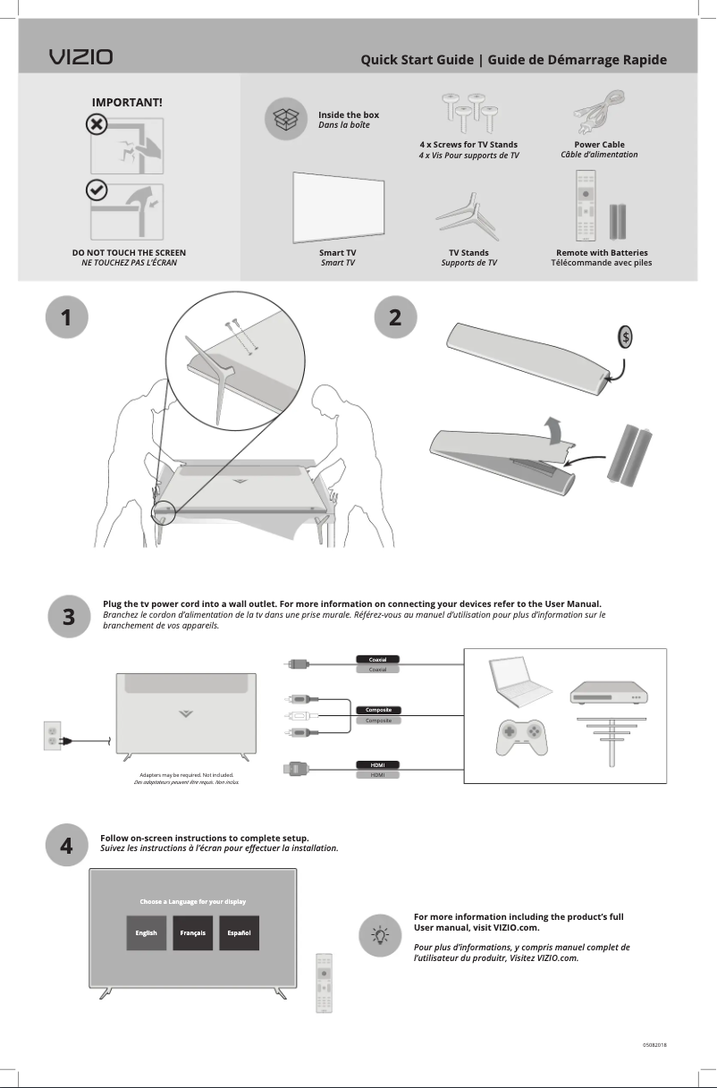 Page 1 de la notice Guide de démarrage rapide VIZIO D55x-G1