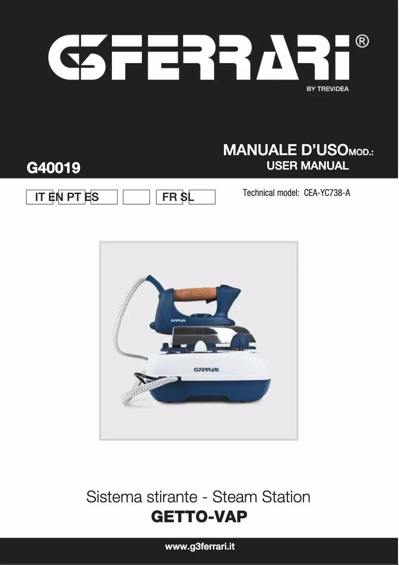 Page 1 de la notice Manuel utilisateur G3 Ferrari Getto-Vap G40019
