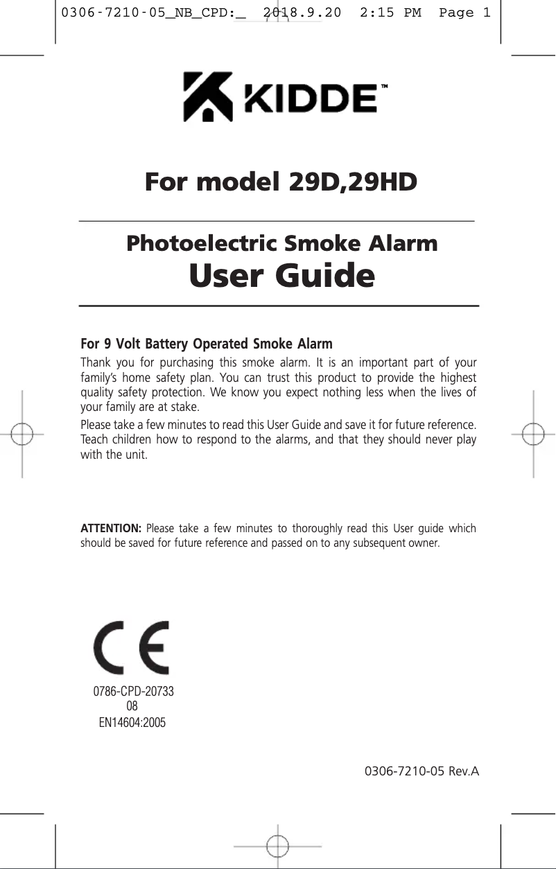 Page 1 de la notice Manuel utilisateur Kidde 29D