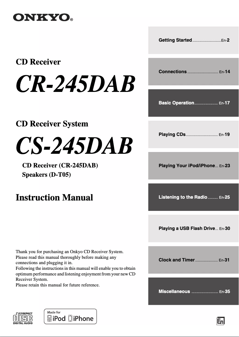Page 1 de la notice Manuel utilisateur Onkyo CS-245DAB