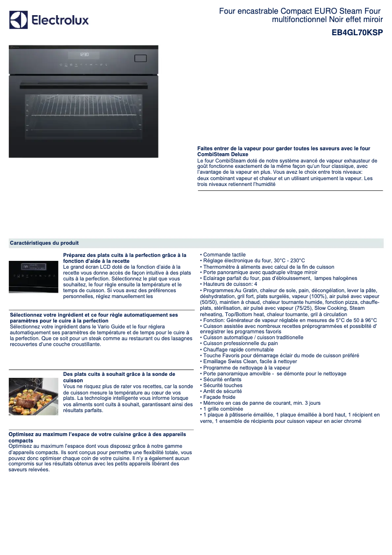 Page n°1 - Fiche technique Electrolux EB4GL70KSP