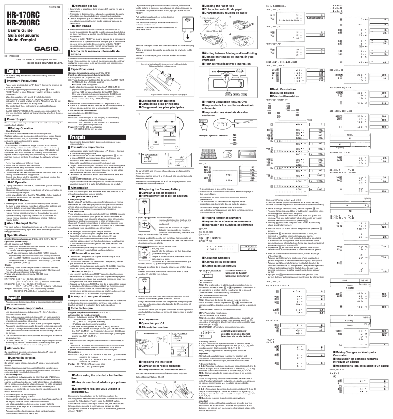 Page 1 de la notice Manuel utilisateur Casio HR-170RC