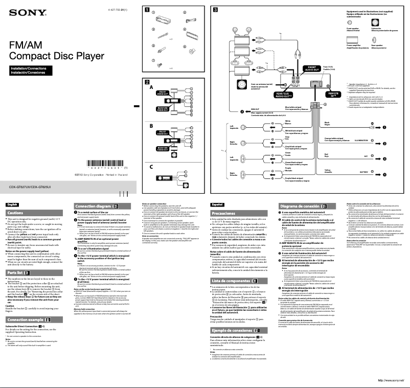 Page 1 de la notice Guide d'installation Sony CDX-GT625UI