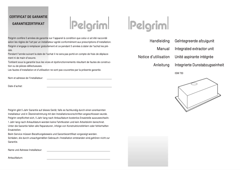 Image de la première page du manuel de l'appareil ISW750GRY