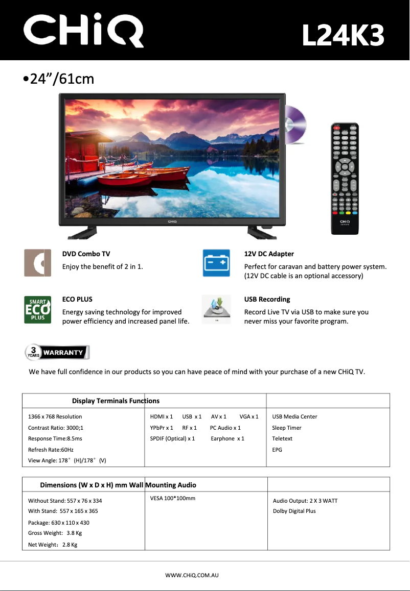 Page 1 de la notice Fiche technique CHiQ L24K3