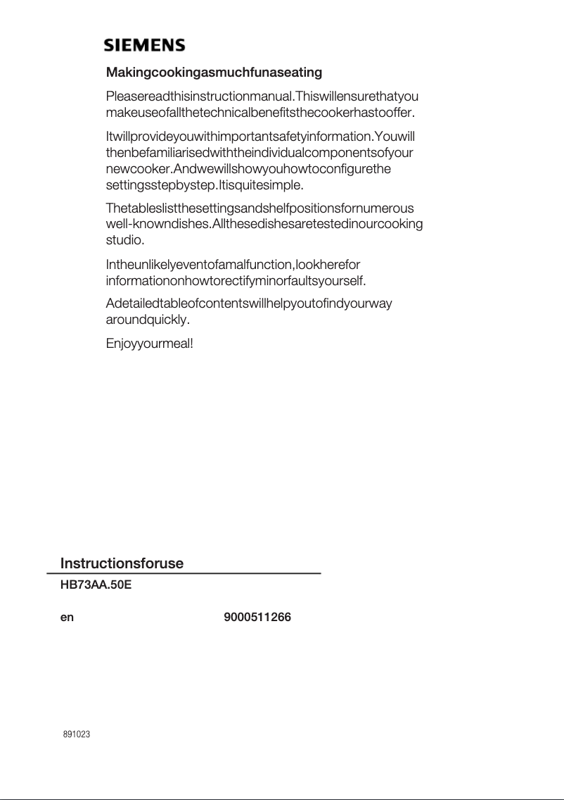 Page 1 de la notice Manuel utilisateur Siemens HB73AA550E