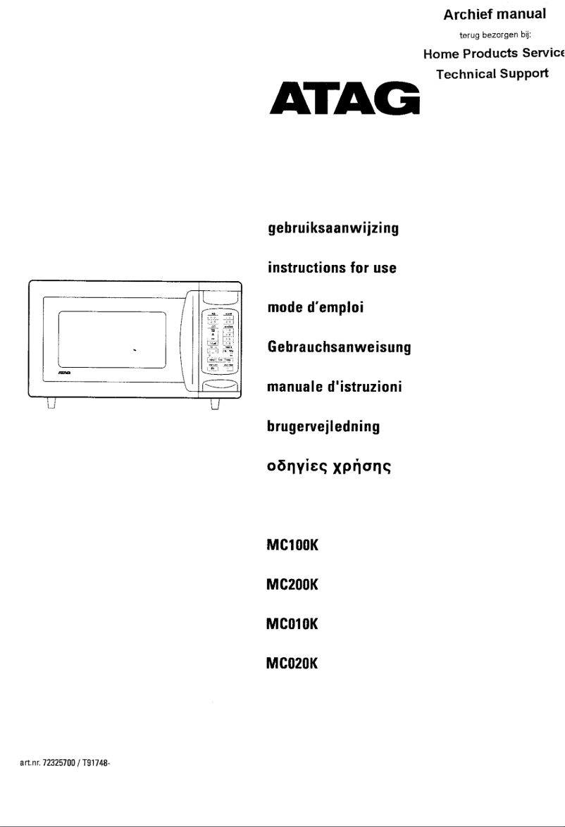 Page 1 de la notice Manuel utilisateur Atag MC020K