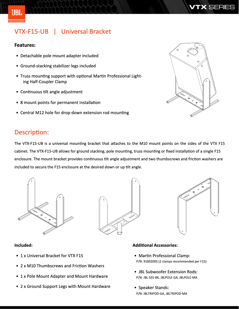 Page 1 de la notice Fiche technique JBL VTX F15 UB