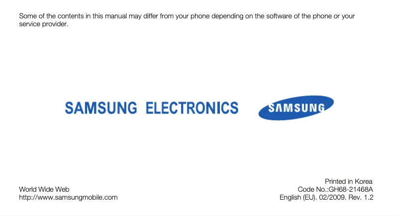 Page 1 de la notice Manuel utilisateur Samsung GT-S8300V