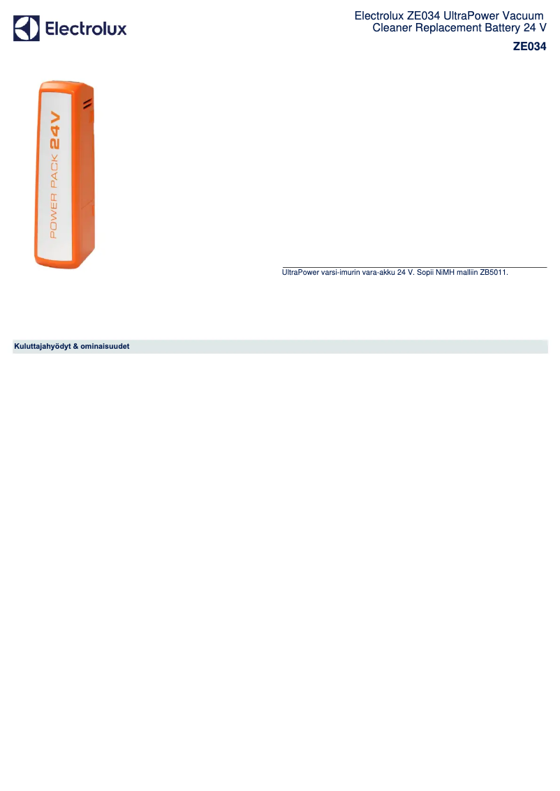 Page 1 of the manual Brochure Electrolux ZE034