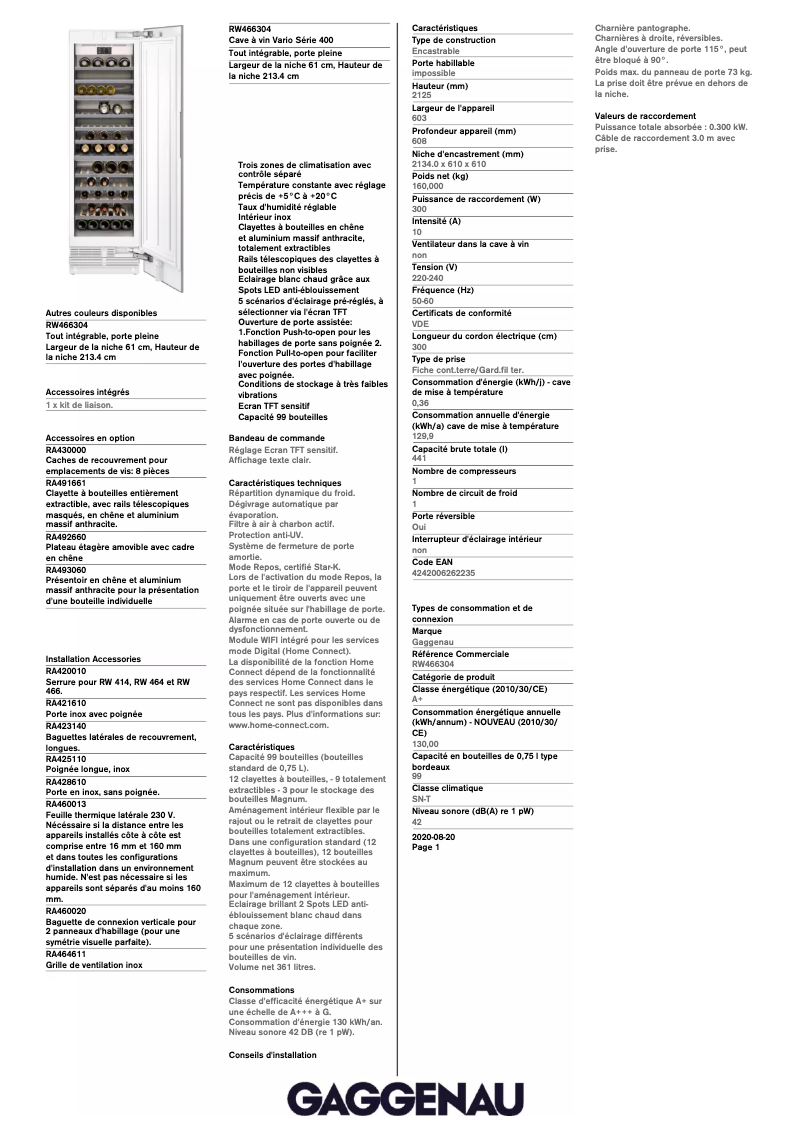 Image de la première page du manuel de l'appareil RW466304