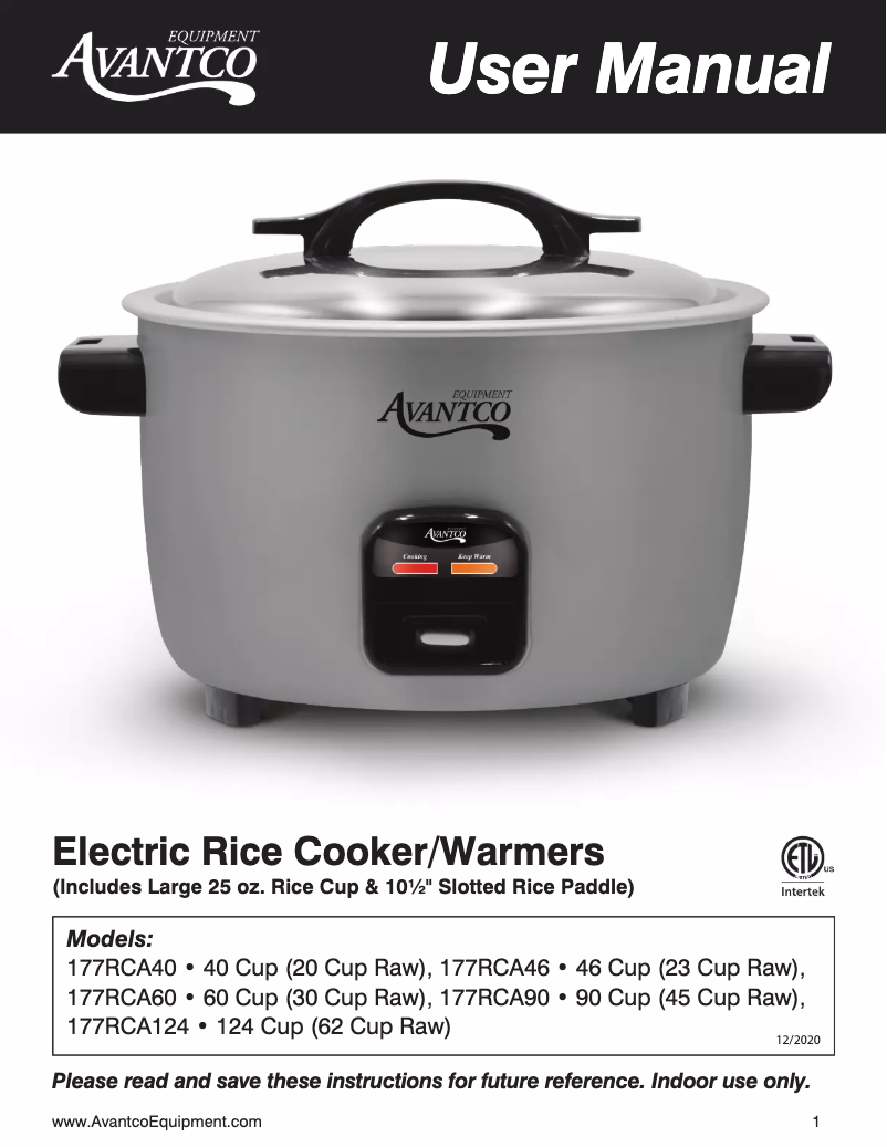 Página 1 del manual Manual de usuario Avantco RCA90