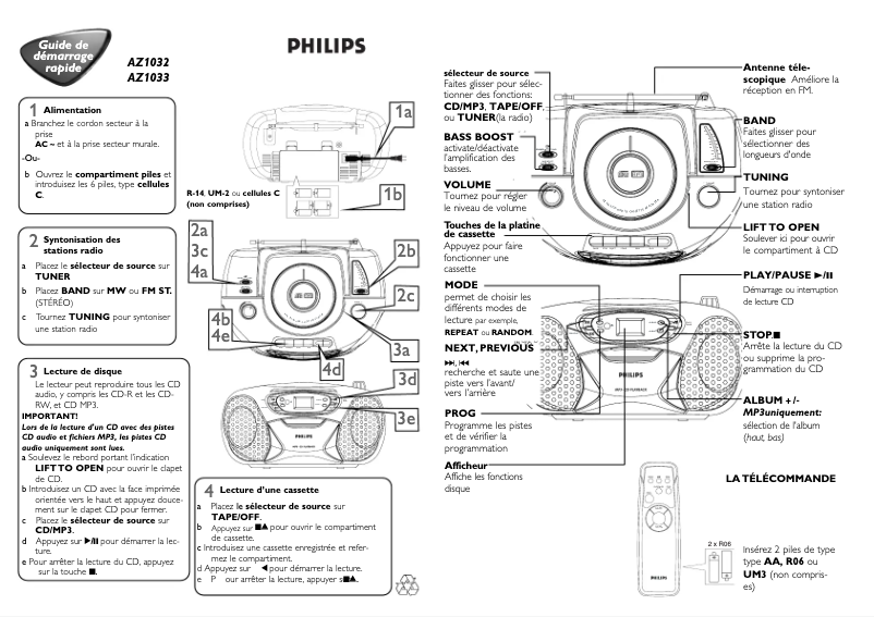 Page 1 de la notice Guide de démarrage rapide Philips AZ1032