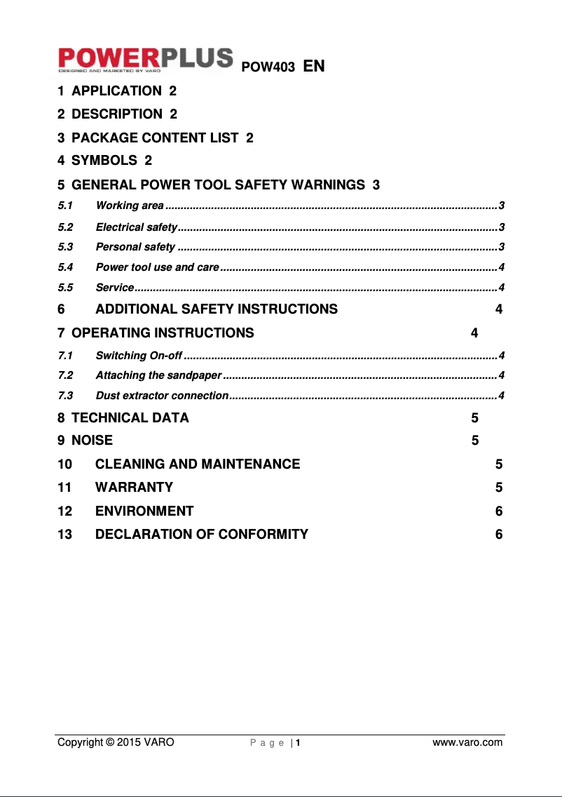 Page 1 de la notice Manuel utilisateur PowerPlus POW403