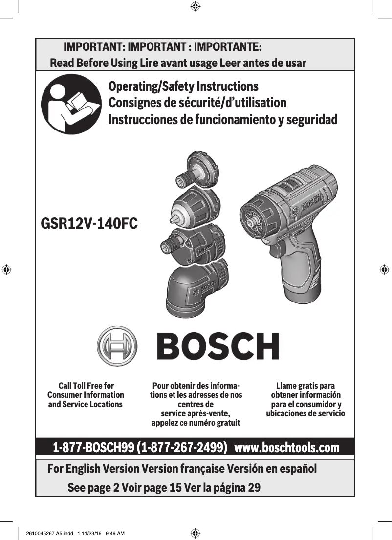 Page n°1 - Manuel utilisateur Bosch GSR12V-140FC