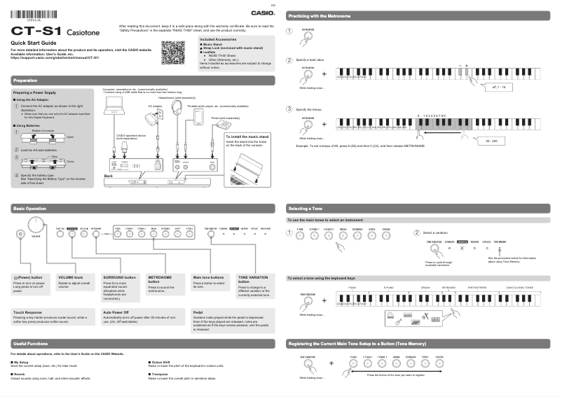 Page 1 de la notice Guide de démarrage rapide Casio CT-S1
