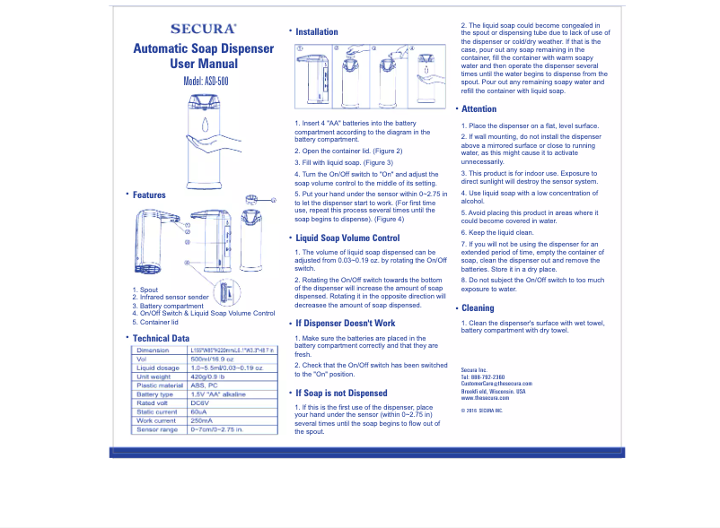 Page 1 de la notice Manuel utilisateur Secura ASD-500