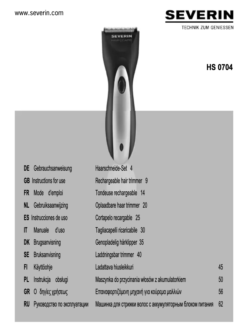 Page 1 de la notice Manuel utilisateur Severin HA 0704
