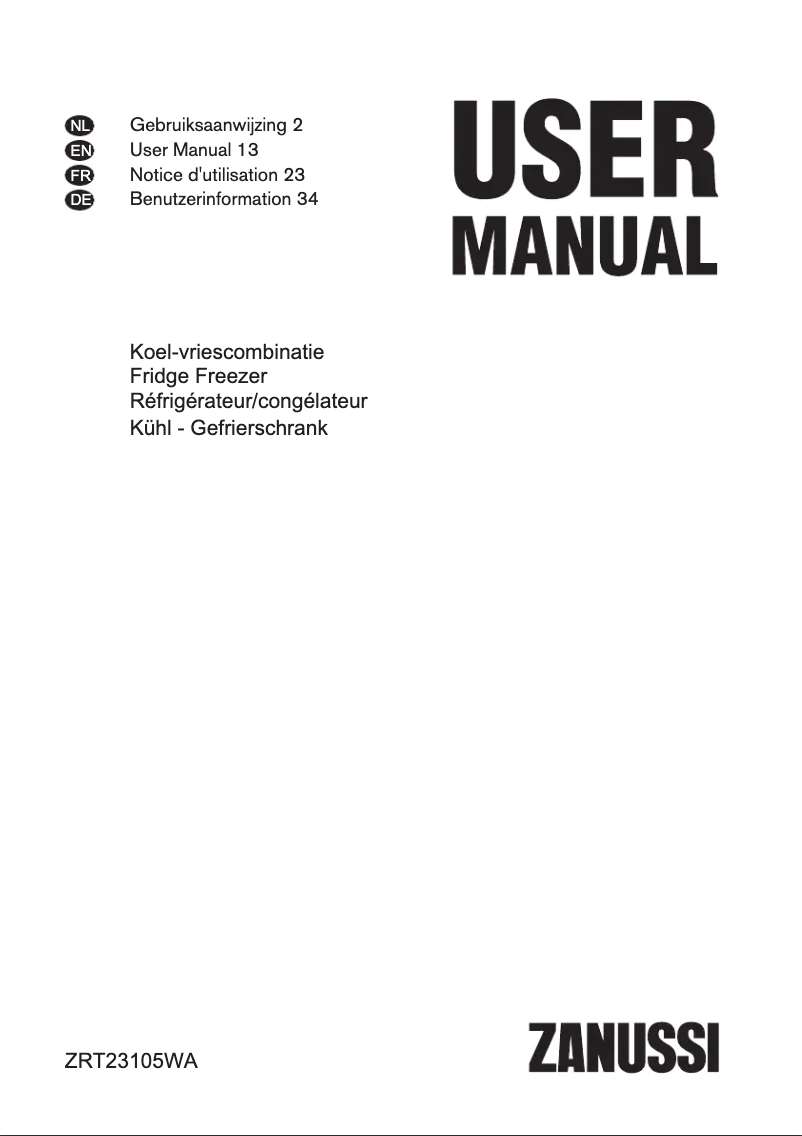 Page n°1 - Manuel utilisateur Zanussi ZRT23105WA