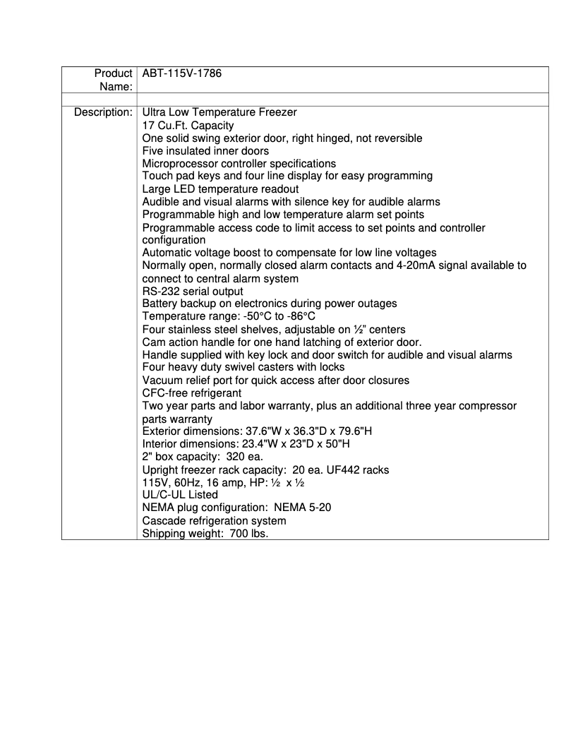 Page 1 de la notice Fiche technique American BioTech Supply ABT-115V-1786