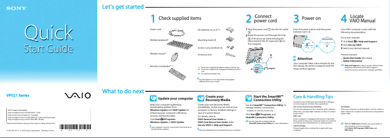 Página 1 del manual Guía de instalación Sony Vaio VPCL138FX
