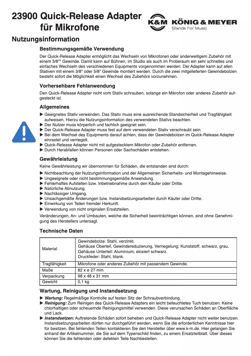 Page 1 de la notice Manuel utilisateur Konig & Meyer 23900