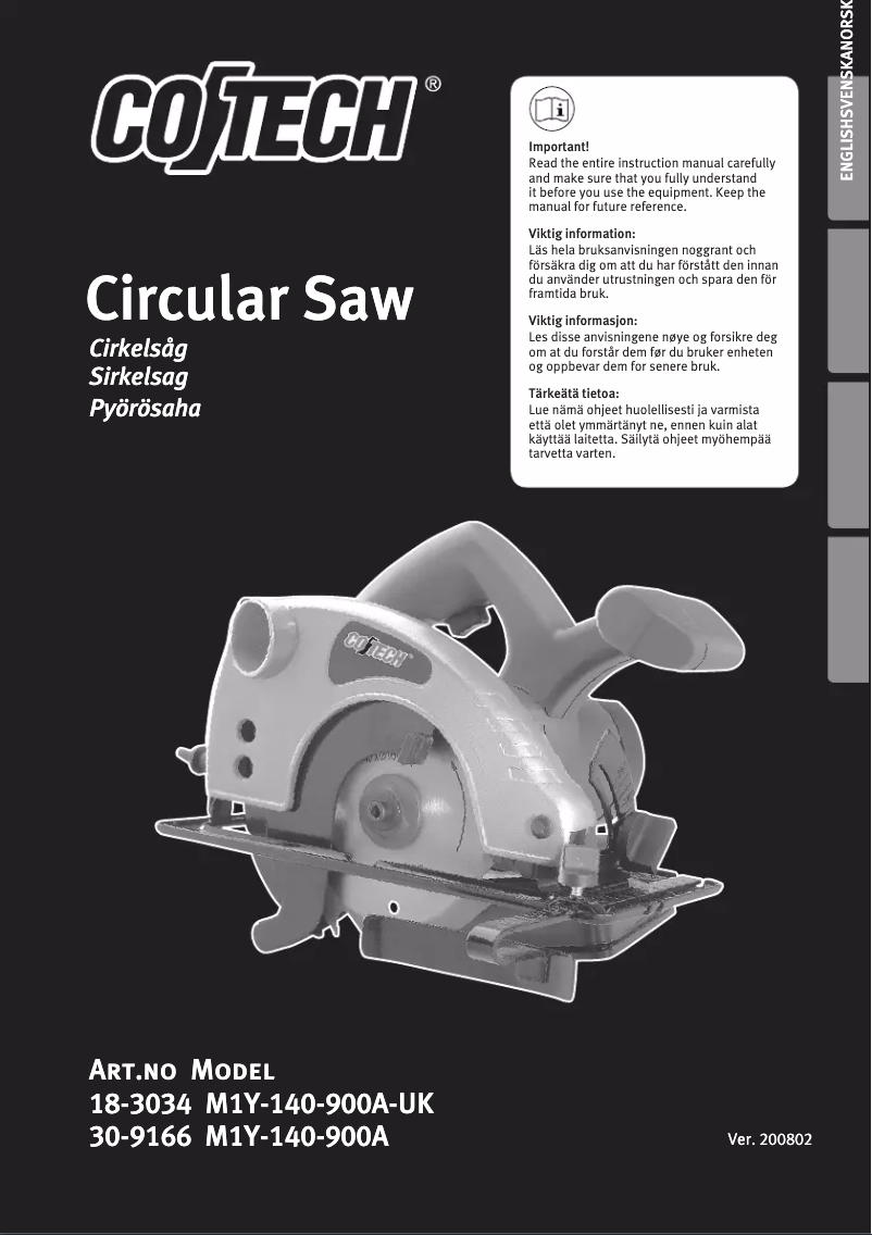 Page 1 de la notice Manuel utilisateur Cotech M1Y-140-900A