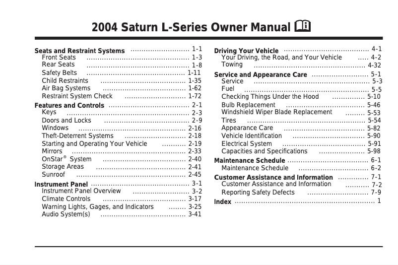 Página 1 del manual Manual de usuario Saturn L-Series (2004)