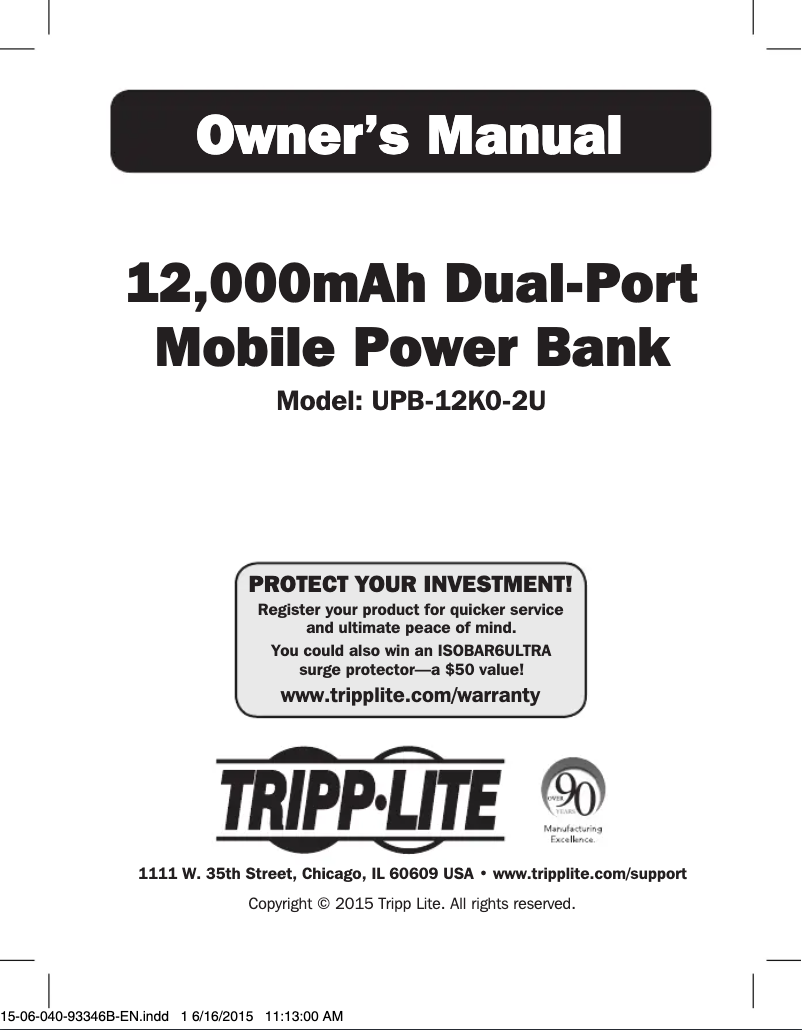 Page 1 de la notice Manuel utilisateur Tripp Lite UPB-12K0-2U