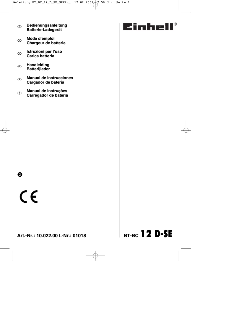 Page n°1 - Mode d'emploi Einhell BT-BC-12 D-SE