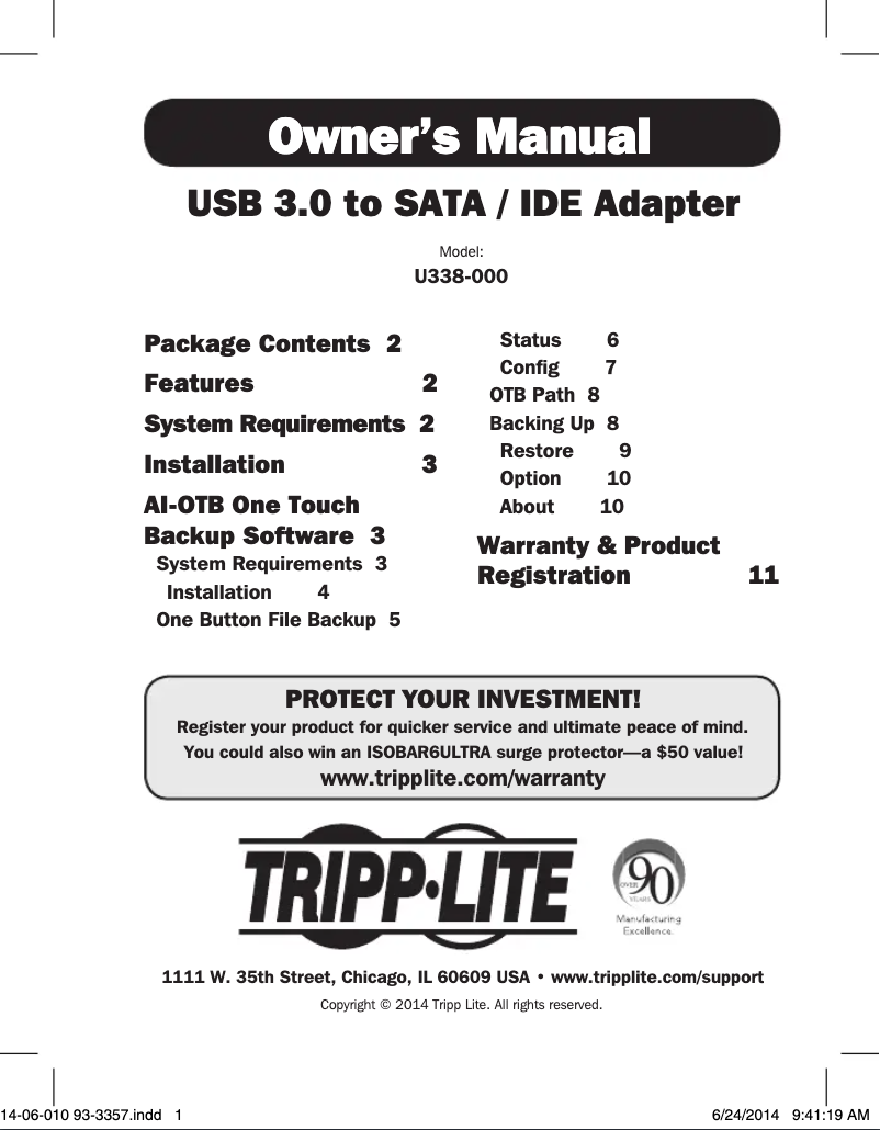 Page 1 de la notice Manuel utilisateur Tripp Lite U338-000