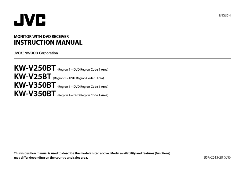 Page 1 de la notice Manuel utilisateur JVC KW-V350BT