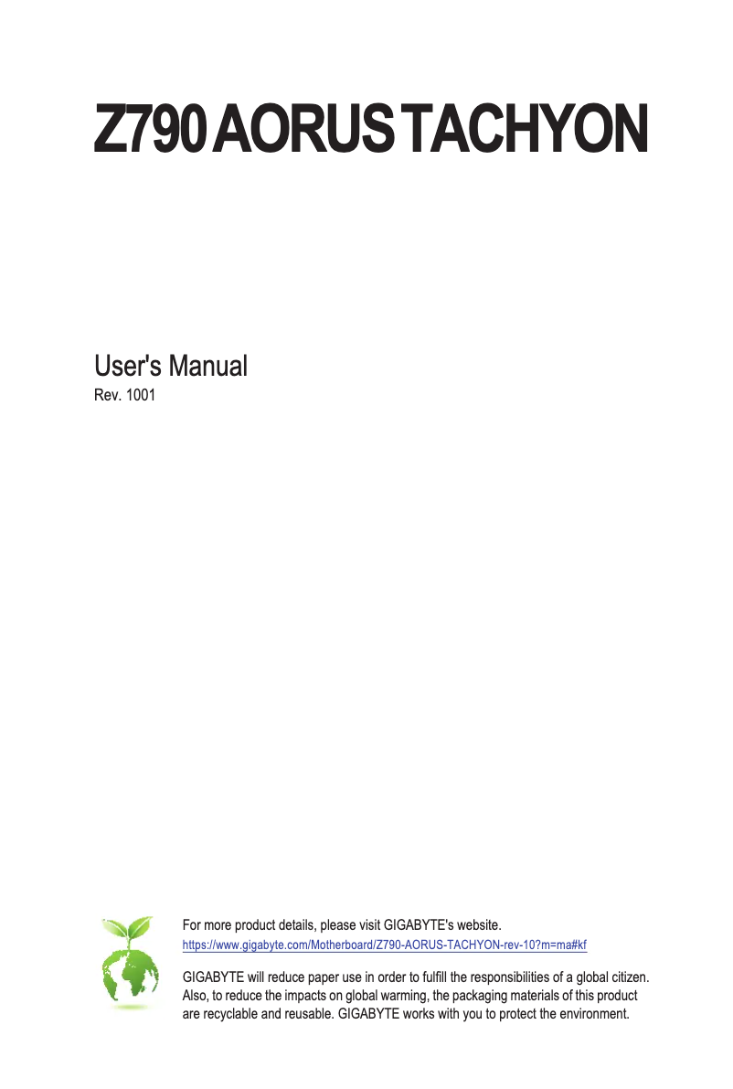 Image de la première page du manuel de l'appareil Z790 Aorus Tachyon