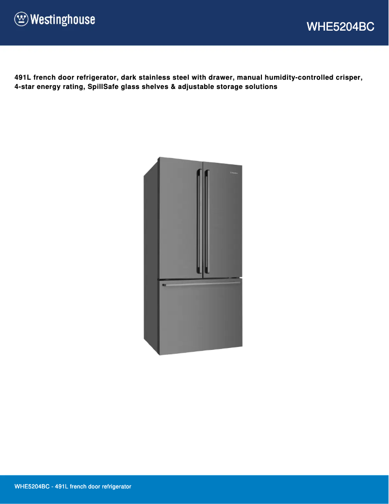 Page 1 de la notice Fiche technique Westinghouse WHE5204BC