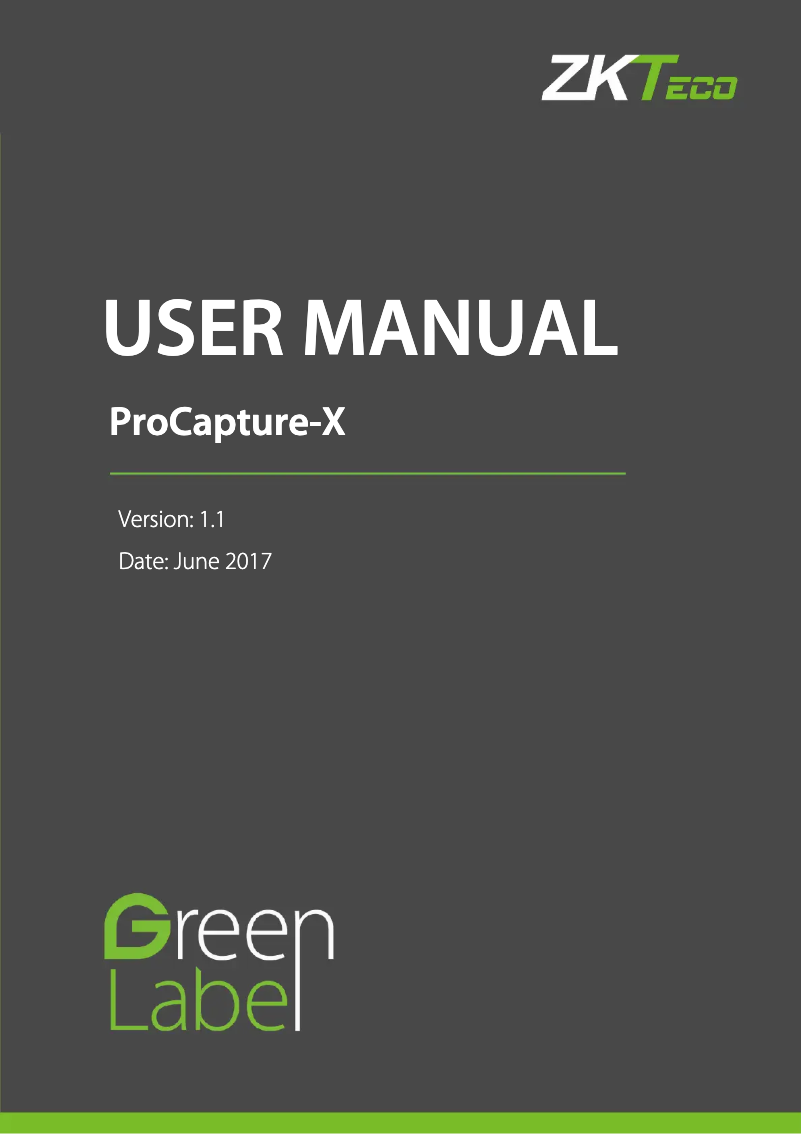 Page n°1 - Manuel utilisateur ZKTeco ProCapture-X