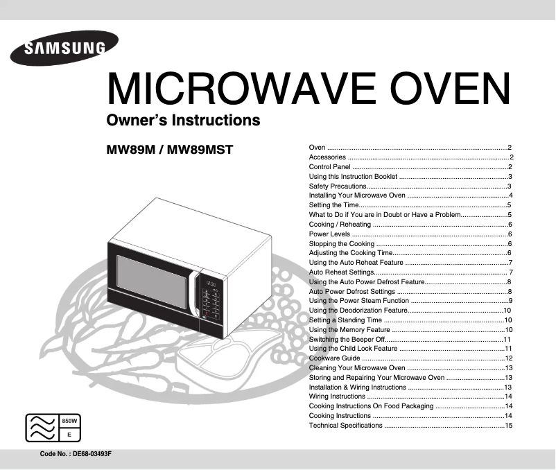 Page n°1 - Manuel utilisateur Samsung MW89M-B