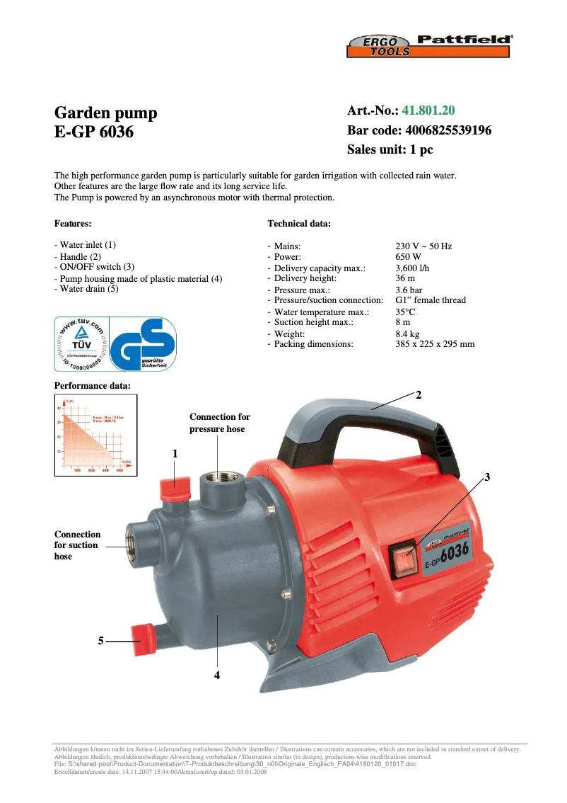 Page n°1 - Manuel utilisateur Ergotools Pattfield E-GP 6036