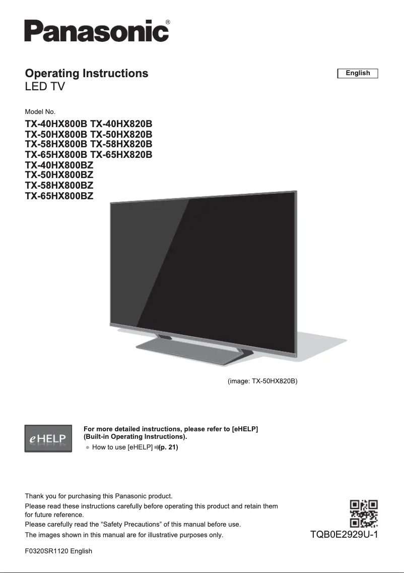 Página 1 del manual Guía de inicio rápido Panasonic TX-40HX800B