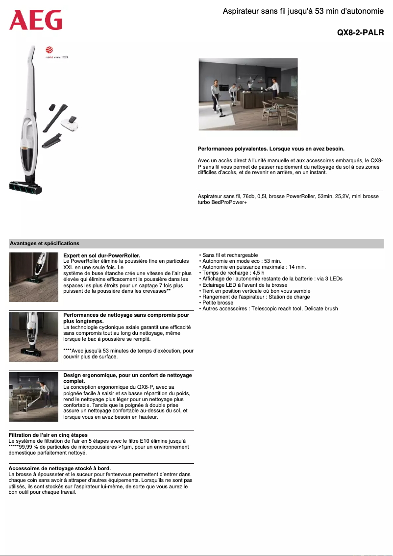 Page 1 de la notice Fiche technique AEG QX8-2-PALR