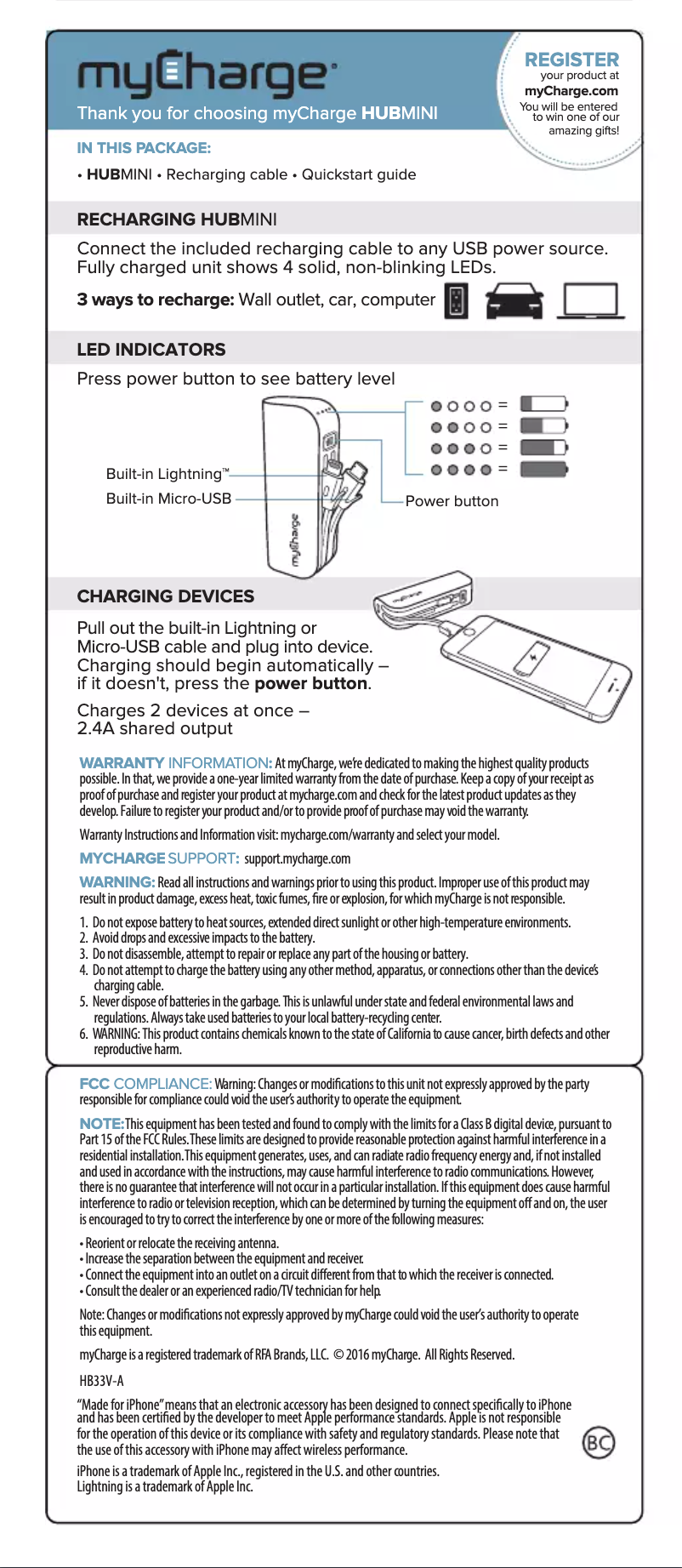 Page 1 de la notice Manuel utilisateur myCharge HubMini HB33V
