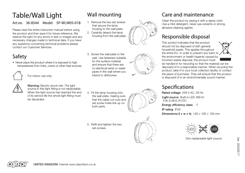 Image de la première page du manuel de l'appareil SP-WLW05-01B