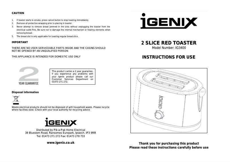 Page 1 de la notice Manuel utilisateur Igenix IG3400