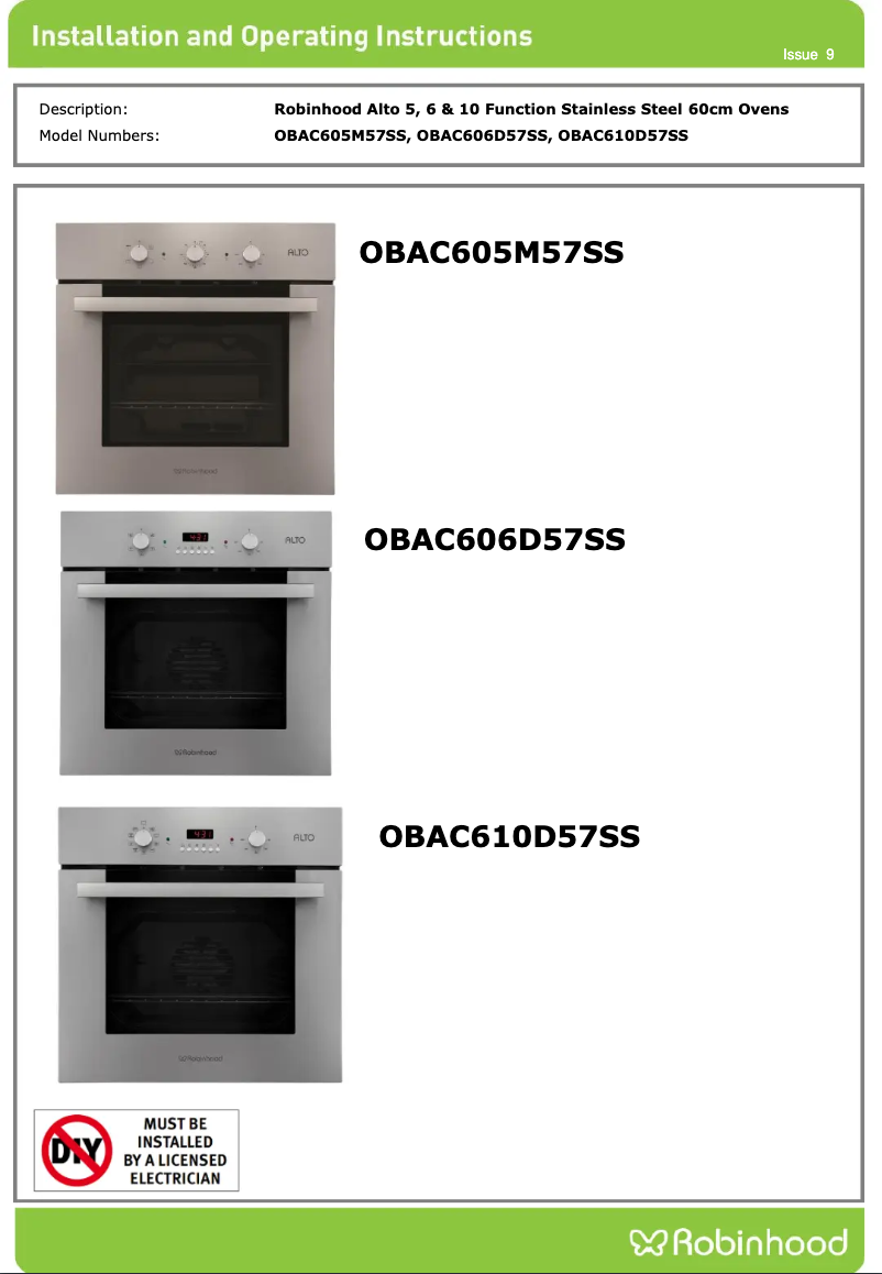 Image de la première page du manuel de l'appareil OBAC606D57SS