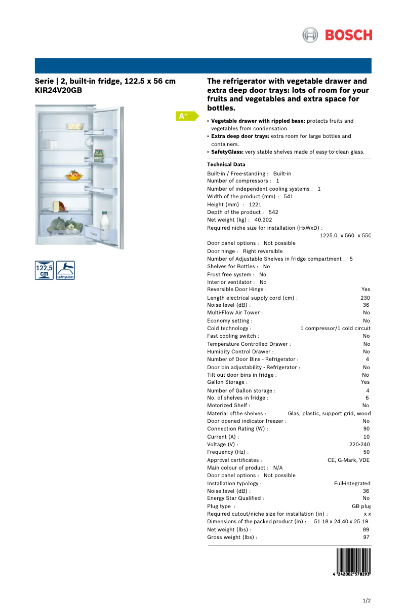 Image de la première page du manuel de l'appareil KIR24V20GB